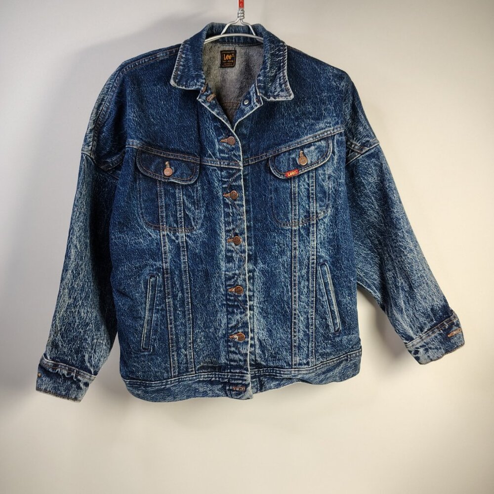 VINTAGE Lee Denim Jacket Acid Wash Jean Made in USA 80s Trucker